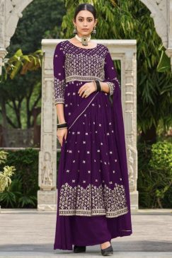 Purple Anarkali Style Palazzo Suit