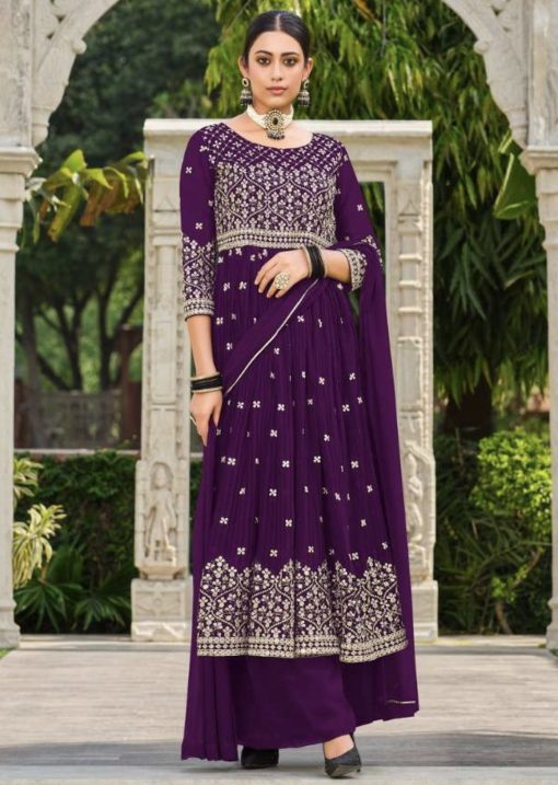 Purple Anarkali Style Palazzo Suit
