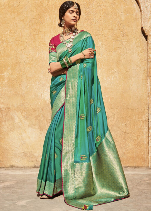 Two Toned Silk Embroidered Saree
