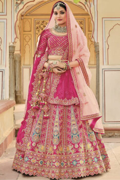 Hot Pink Silk Bridal Lehenga Choli