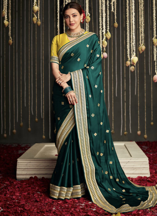 Green Silk Embroidered Sangeet Saree