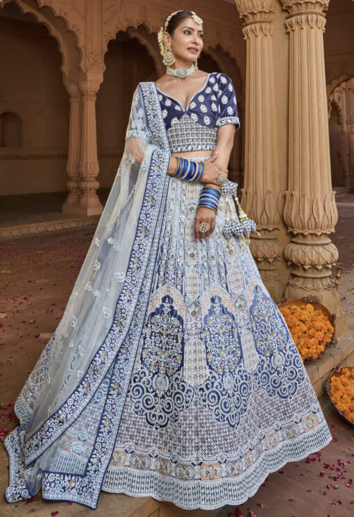 Blue Velvet Heavy Bridal Lehenga Choli