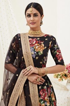 Alternative view of Black Floral Print Banglori Lehenga Choli