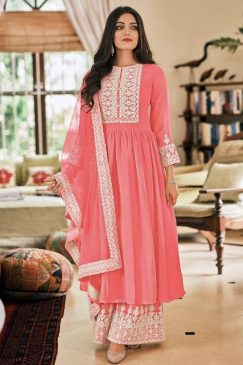 Pink Georgette Anarkali Palazzo Suit
