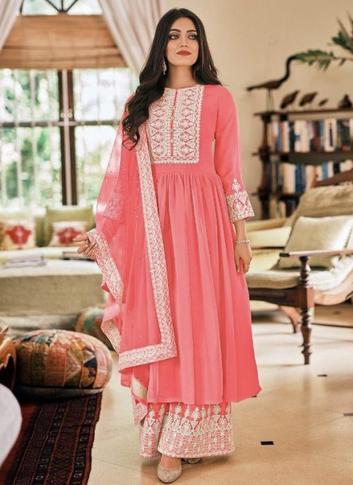 Pink Georgette Anarkali Palazzo Suit