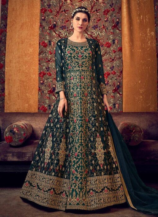 Green Jacket Style Embroidered Anarkali Gown - Salwar Kameez, top 20 ...