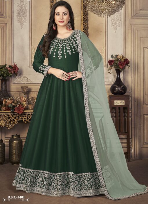 Green Art Silk Embroidered Anarkali Suit