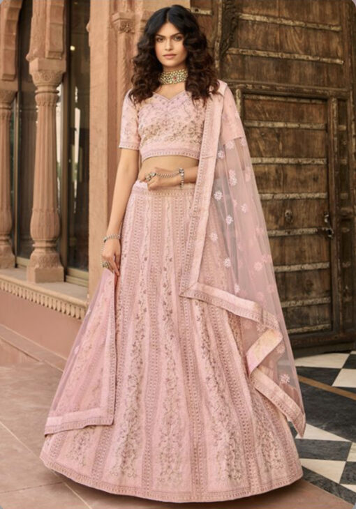 Baby Pink Satin Organza Lehenga Choli