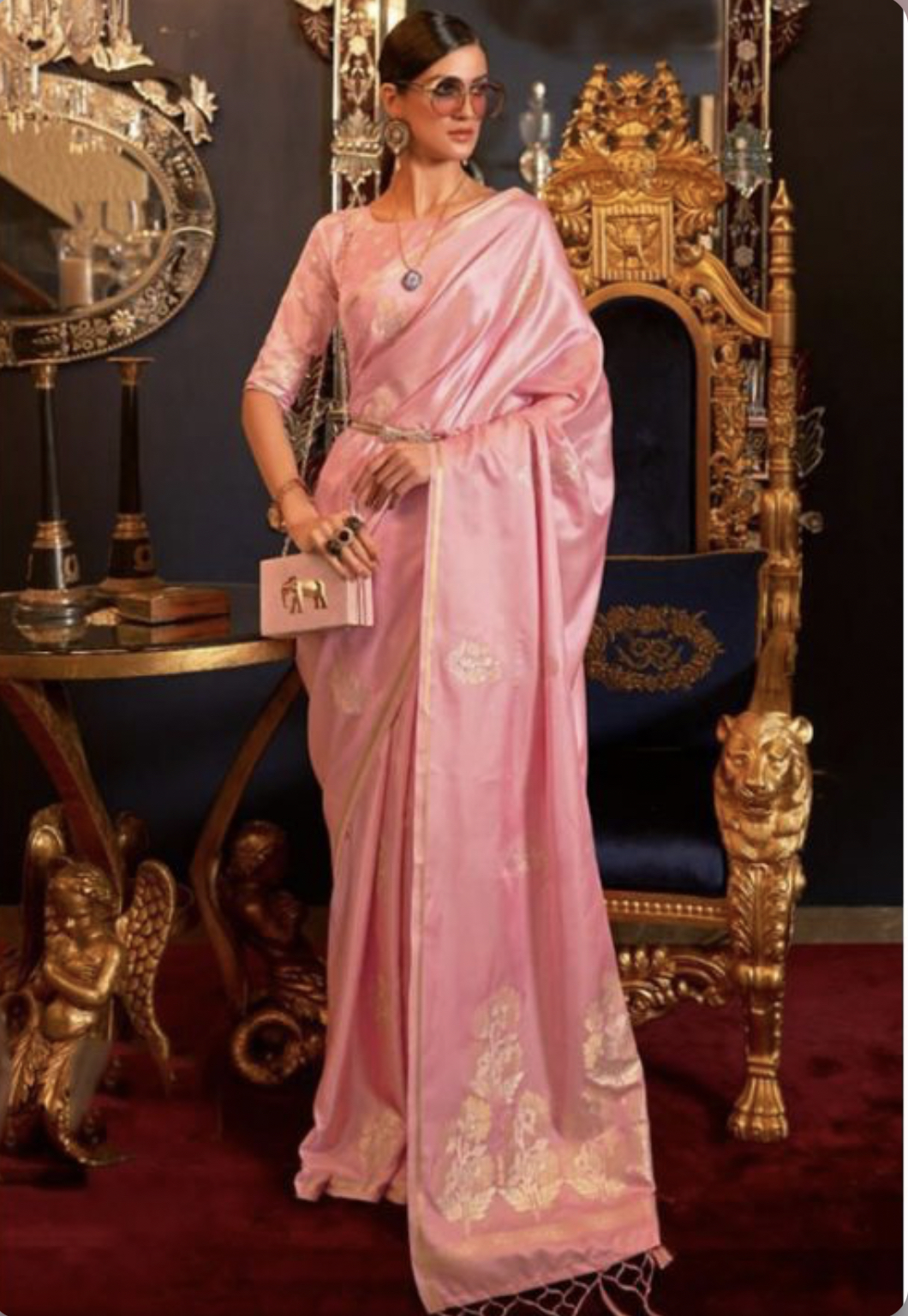 Pink Satin Silk Traditional Saree Sarees Designer Collection 