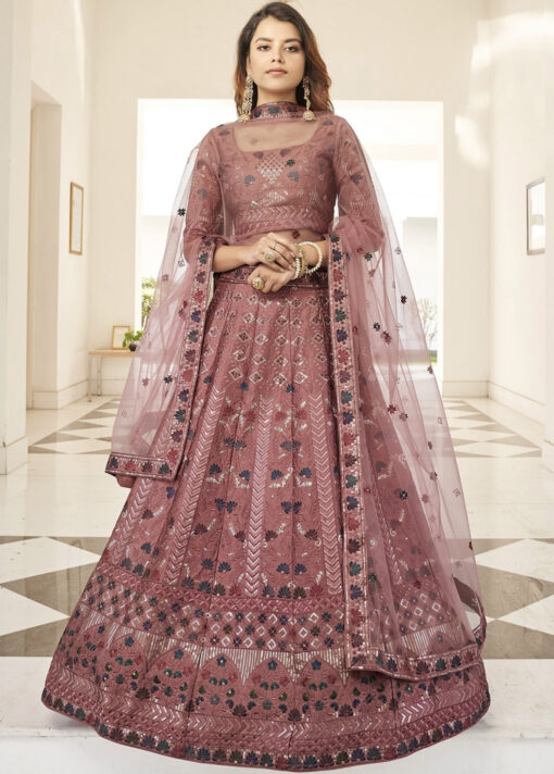 Rust Mauve Silk Sangeet Lehenga Choli