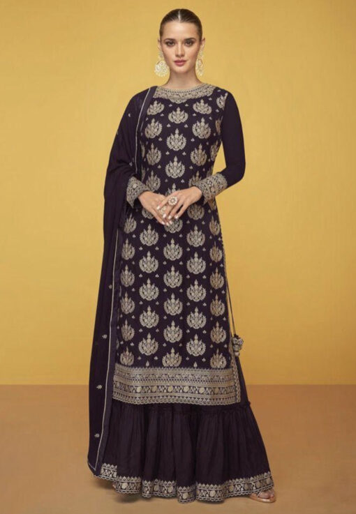 Wine Georgette Sharara Suit