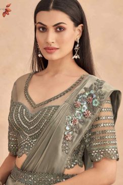 Alternative view of Grey Lehenga Style Saree With Belt
