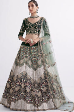 Shaded Green Silk Bridal Lehenga Choli
