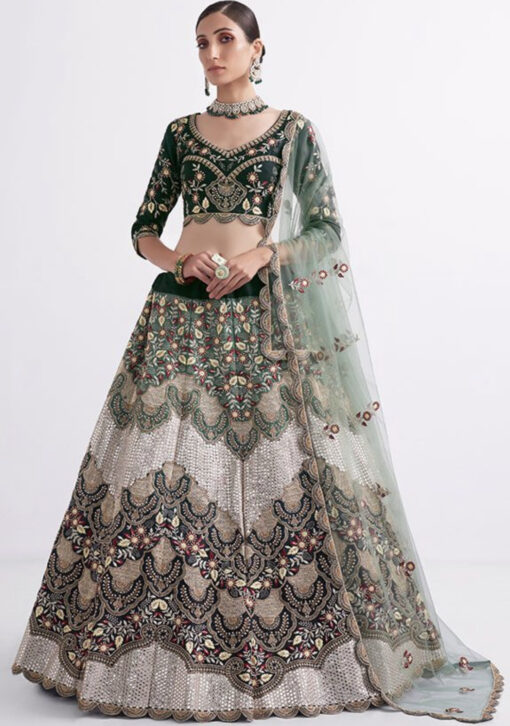 Shaded Green Silk Bridal Lehenga Choli