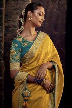 Alternative view of Bright Yellow Fancy Fabric Embroidered Wedding Saree