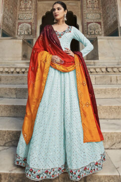 Sky Blue Embroidered Anarkali Suit