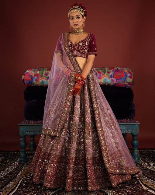 Purple Embroidered Bridal Lehenga Choli