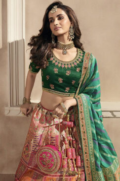 Alternative view of Pink & Green Banarasi Silk Bridal Lehenga Choli