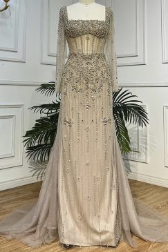 Corset Style Pearl Beaded Mermaid Evening Dress