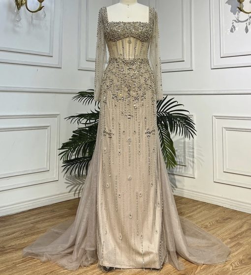 Corset Style Pearl Beaded Mermaid Evening Dress