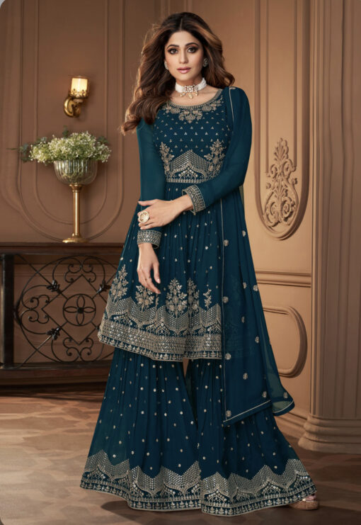 Teal Georgette Sharara Suit