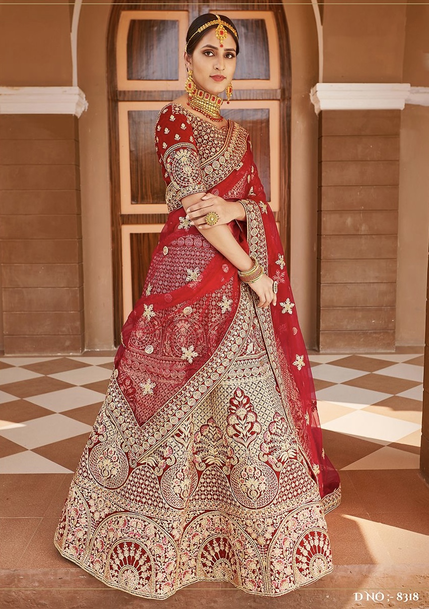 Red velvet lehenga designs sale