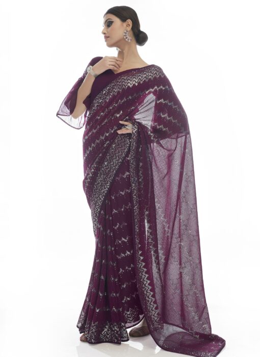 Wine Georgette Party Saree