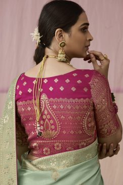 Alternative view of Light Green Embroidered Wedding Saree