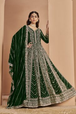 Buy Now Green Color Beautiful Anarkali Dress For Your Wedding Function