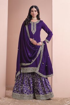 Alternative view of Blue Color Partywear Plazo Suit In Silk Fabric