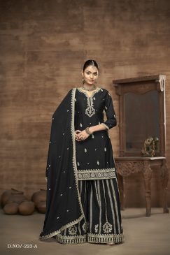 Alternative view of Black Color Beautiful Partywear Dress in Chinon Silk Fabric