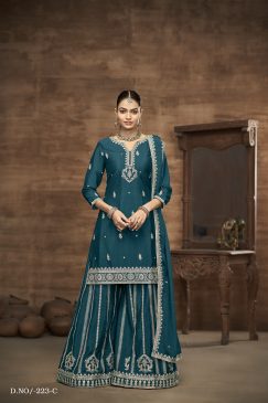 Morpitch Color Beautiful Partywear Dress in Chinon Silk Fabric