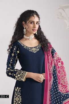 Alternative view of Blue Color Patiala Dress in Roman Silk Fabric