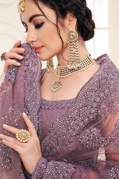 Alternative view of Mauve Net With Satin Silk Embroidered Lehenga Choli