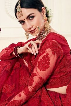 Alternative view of Cherry Red Net With Satin Silk Embroidered Lehenga Choli