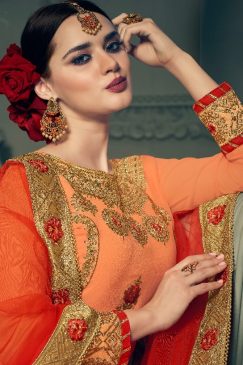 Alternative view of Orange And Red Georgette Sharara Suit