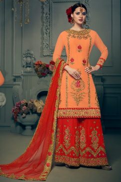 Orange And Red Georgette Sharara Suit