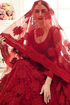 Alternative view of Red Net With Satin Silk Embroidered Lehenga Choli