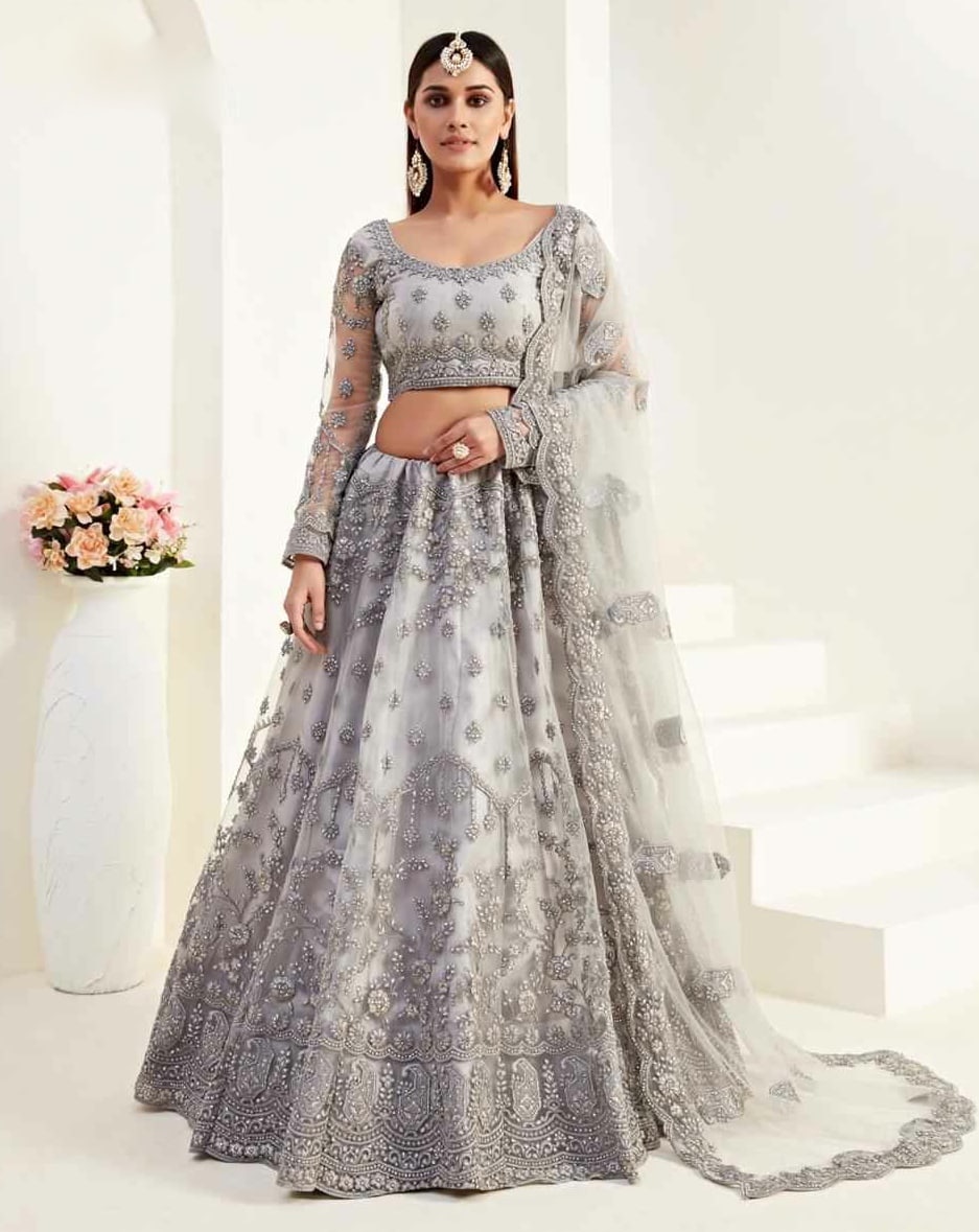 Grey colour bridal lehenga clearance