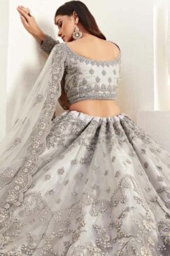 Grey Embroidered Net Bridal Lehenga Choli