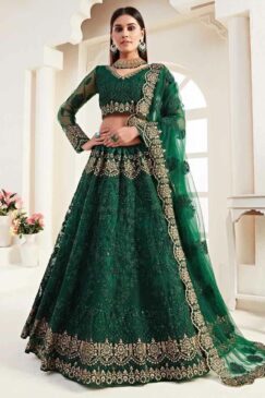 Green Embroidered Net Bridal Lehenga Choli