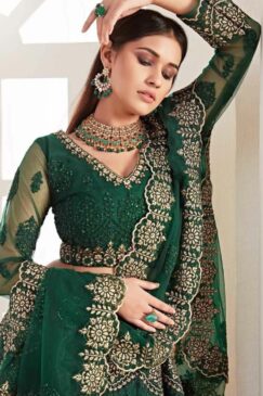 Green Embroidered Net Bridal Lehenga Choli