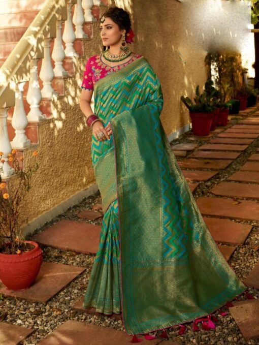 Turquoise Banarasi Silk Wedding Saree