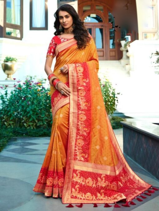 Orange Banarasi Silk Wedding Saree