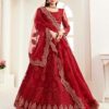 Red Embroidered Net Bridal Lehenga Choli