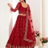Red Embroidered Net Bridal Lehenga Choli