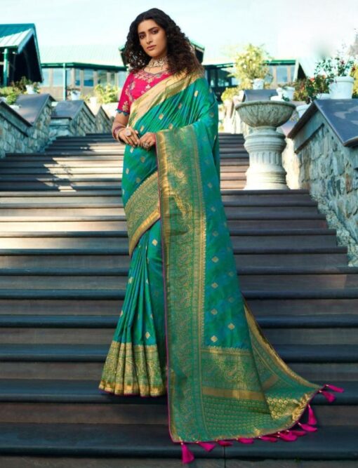 Turquoise Green Banarasi Silk Wedding Saree