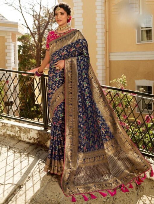 Navy Blue Banarasi Silk Wedding Saree