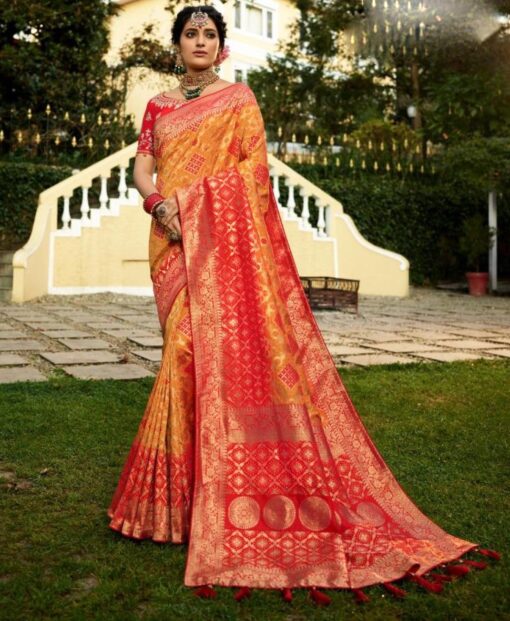 Orange Banarasi Silk Wedding Saree