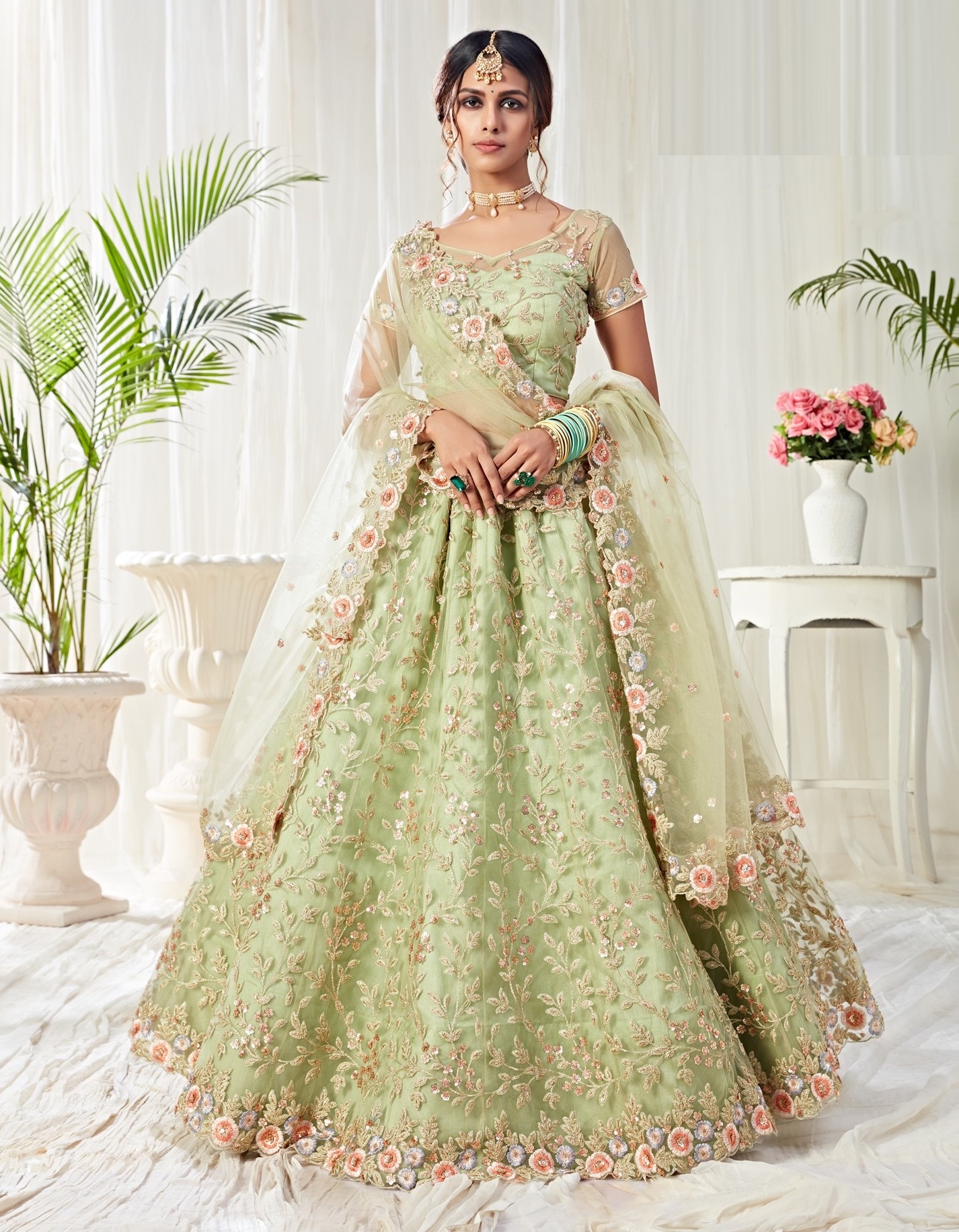 green and white lehenga choli